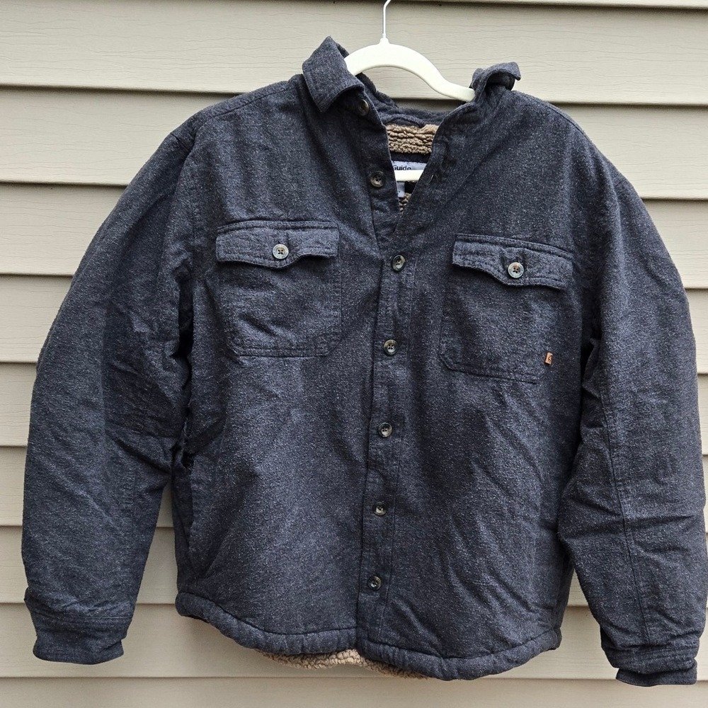 Guide Series Mens Charcoal Gray Sherpa Lined Flannel Shirt Jacket M
